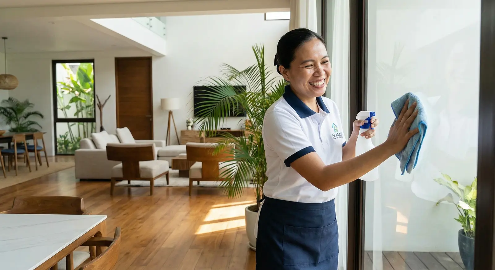 Helper cleaning a family home