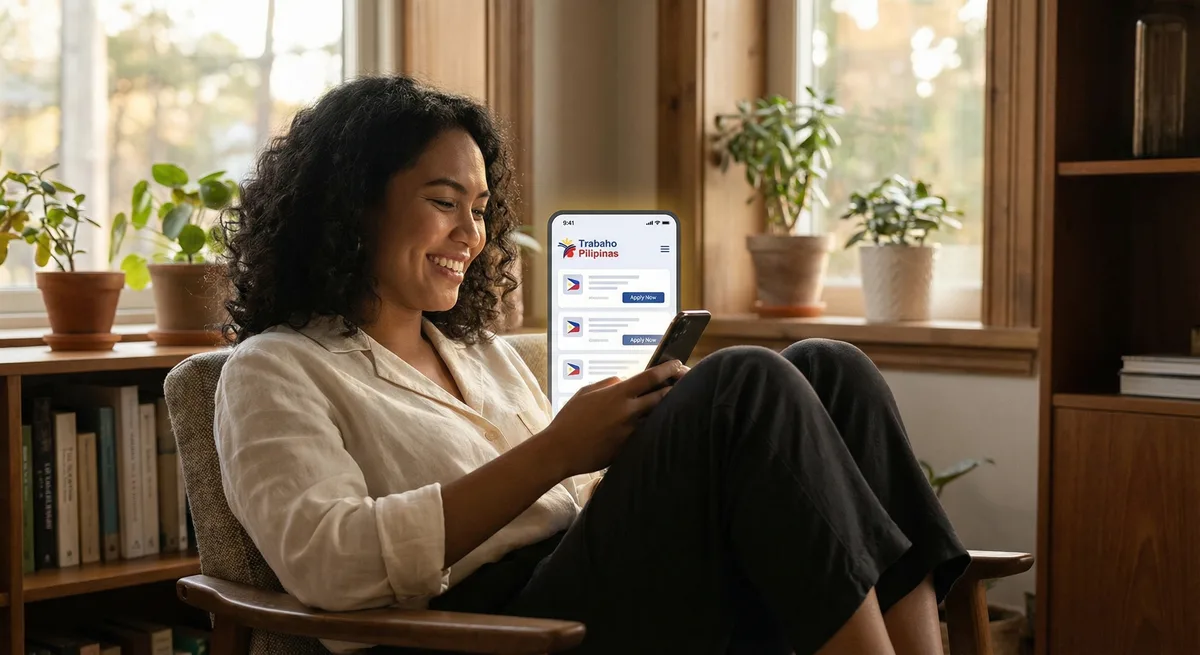 Helper reviewing a job listing on their phone